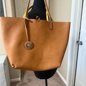 Sydney Love Tan Tote Bag with Textured Leather and Metallic Charm